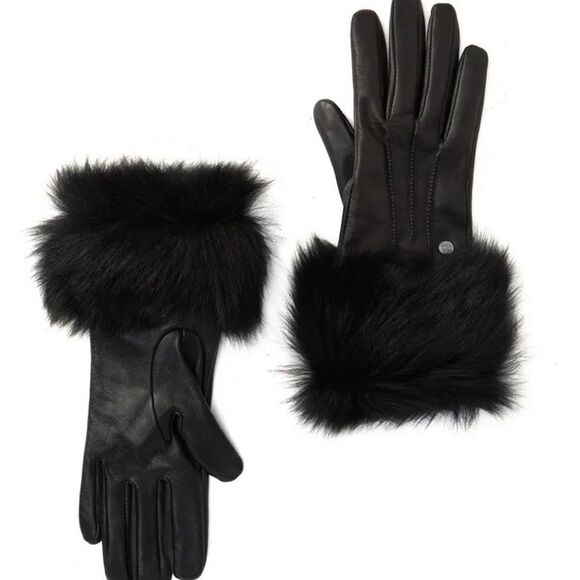 UGG Genuine Dyed Shearling Leather Trimmed Gloves NEW $130 - Picture 1 of 6